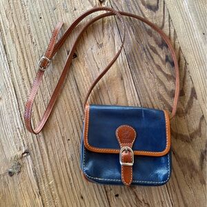 Italian Vera Pelle cross body mini Blue and Tan